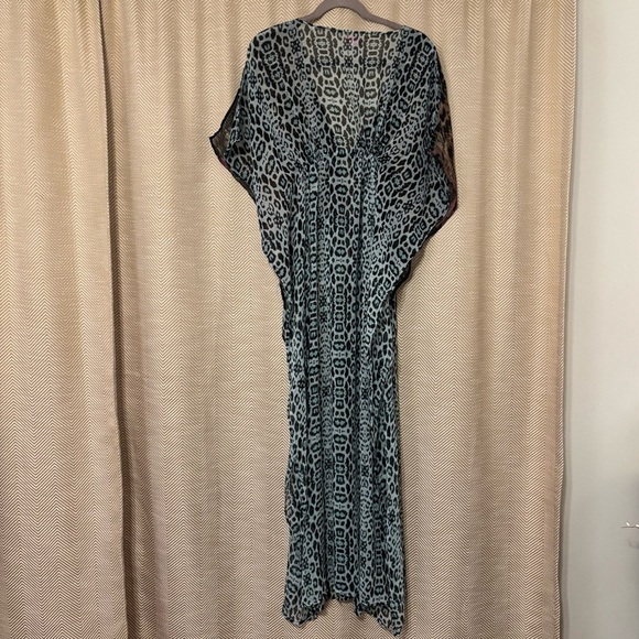 River Island Sheer Beach Coverup Robe, Kaftan, Size Med, Blue Leopard Print - Picture 5 of 7
